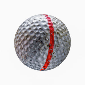 White golf ball with red stripe on white background print