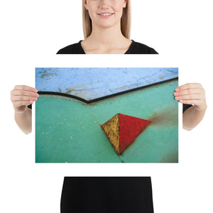 Woman holding green and blue crazy golf course poster
