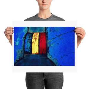 Woman holding blue crazy golf course poster