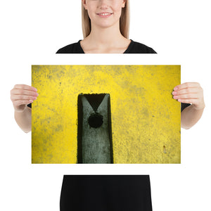 Woman holding yellow crazy golf hole poster