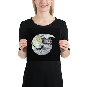 Open image in slideshow, Woman holding white chipped golf ball on black background poster
